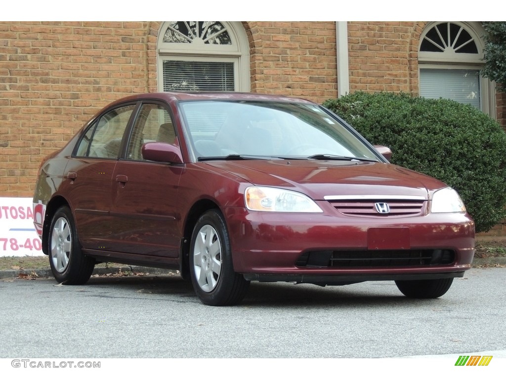 2002 Civic EX Sedan - Radiant Ruby Red Pearl / Beige photo #4