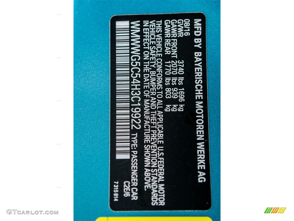 2017 Convertible Color Code C2E for Caribbean Aqua Photo #116762911