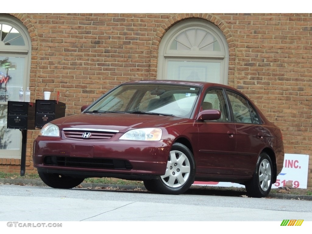 2002 Civic EX Sedan - Radiant Ruby Red Pearl / Beige photo #26