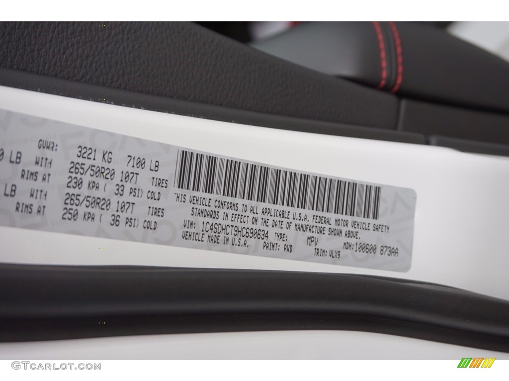 2017 Durango Color Code PWD for Vice White Tri-Coat Pearl Photo #116776738