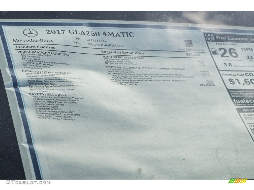 2017 GLA 250 4Matic - Lunar Blue Metallic / Beige photo #11