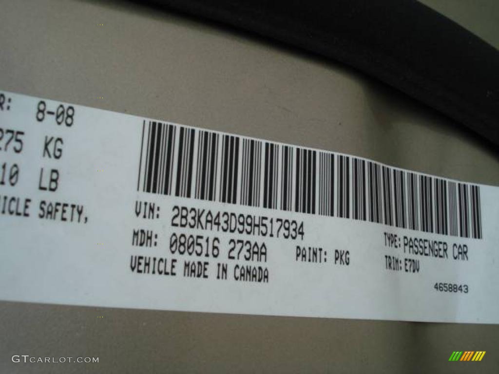 2009 Charger Color Code PKG for Light Sandstone Metallic Photo #11678610