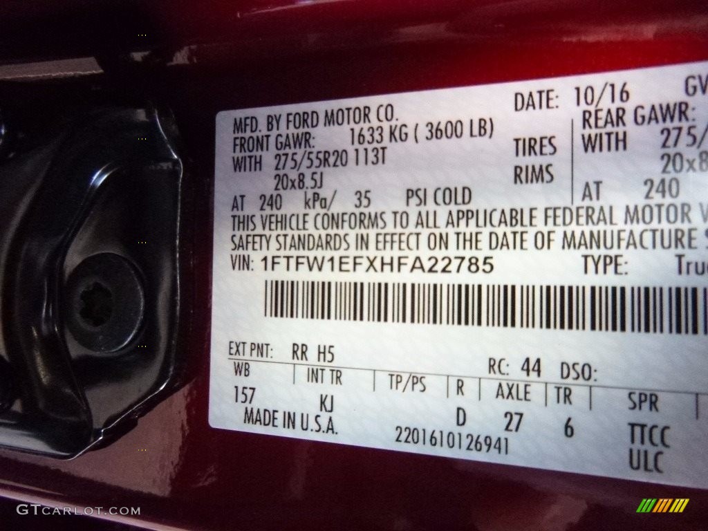 2017 F150 Color Code RR for Ruby Red Photo #116807823