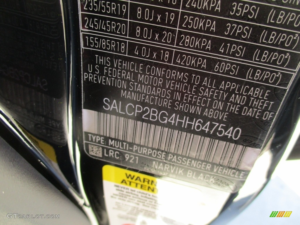 2017 Discovery Sport Color Code 921 for Narvik Black Photo #116811721