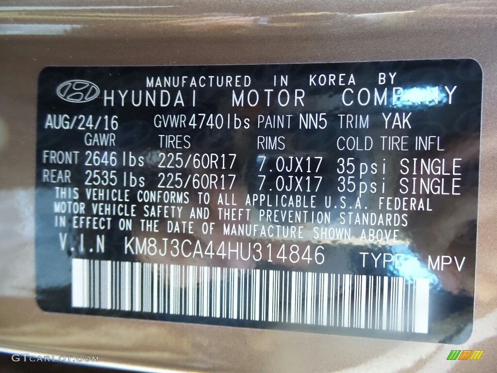 2017 Hyundai Tucson SE AWD Color Code Photos