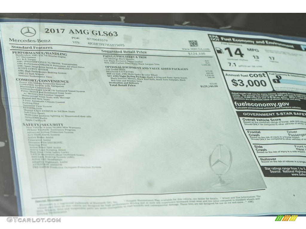 2017 Mercedes-Benz GLS 63 AMG 4Matic Window Sticker Photo #116829633