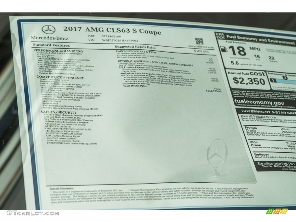 2017 Mercedes-Benz CLS AMG 63 S 4Matic Coupe Window Sticker Photo #116829870