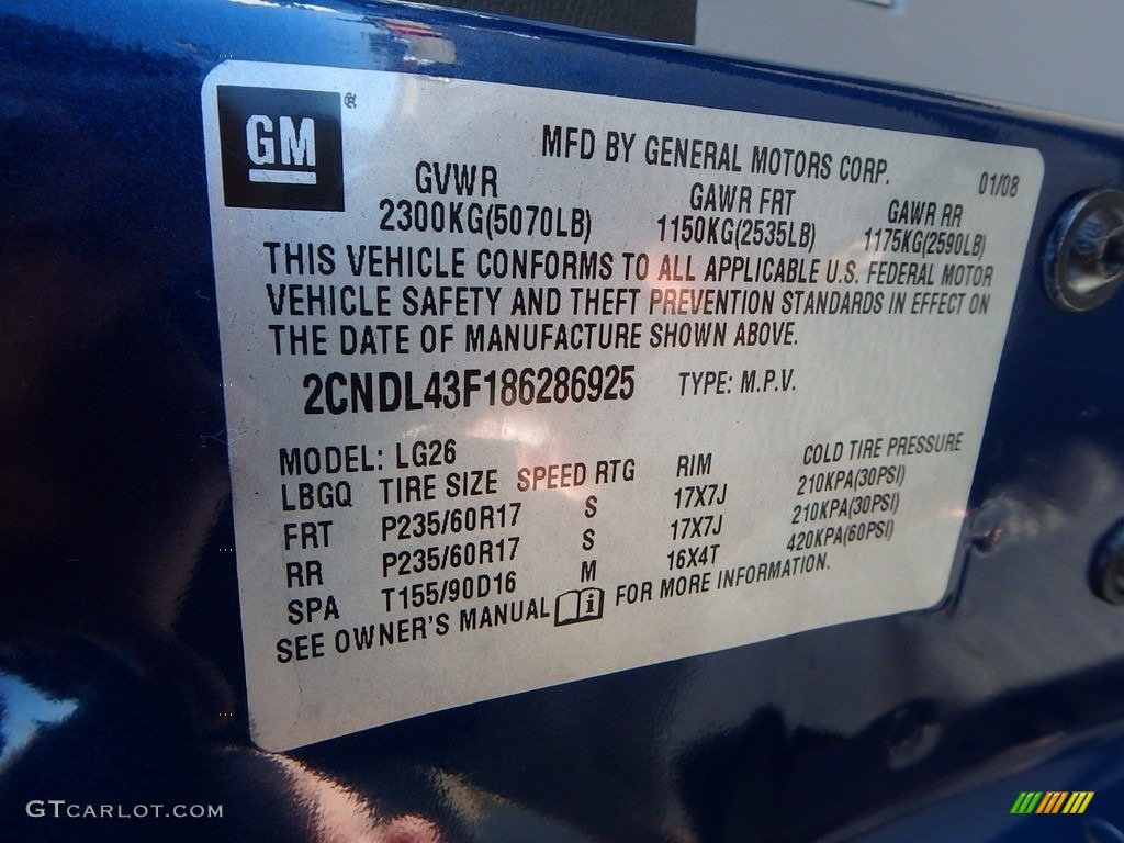 2008 Equinox LT AWD - Navy Blue Metallic / Dark Gray photo #28