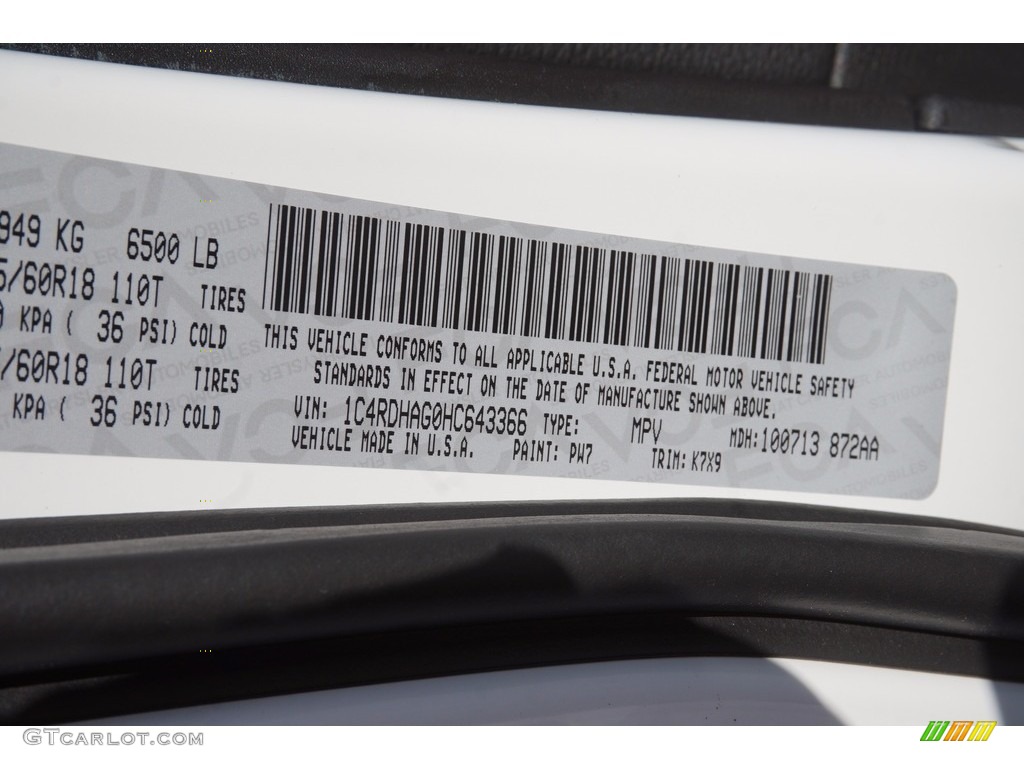 2017 Durango Color Code PW7 for White Knuckle Photo #116849217