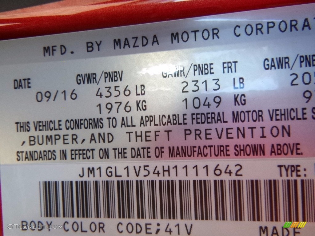 2017 Mazda6 Color Code 41V for Soul Red Metallic Photo #116849265