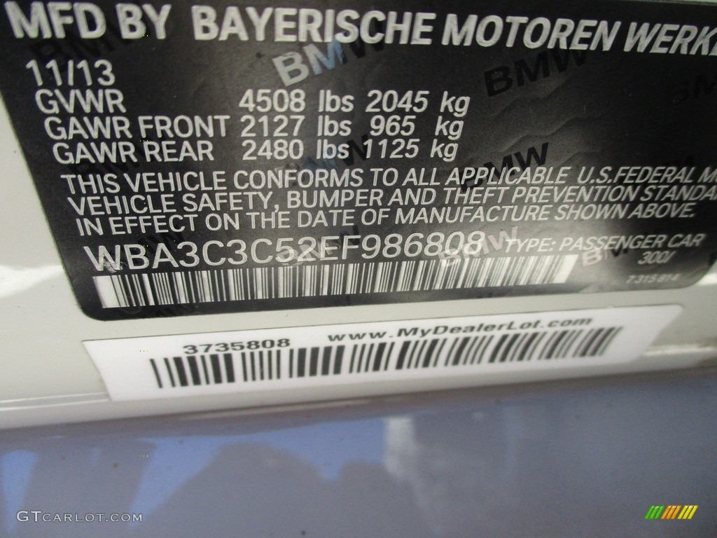 2014 3 Series 320i xDrive Sedan - Alpine White / Black photo #19