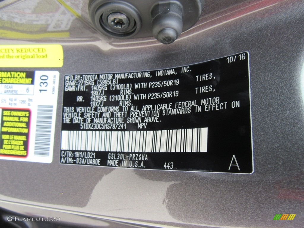 2017 Sienna Color Code 1H1 for Predawn Gray Mica Photo #116877440