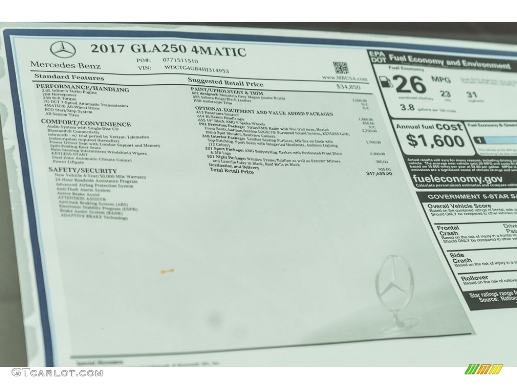 2017 Mercedes-Benz GLA 250 4Matic Window Sticker Photo #116897150