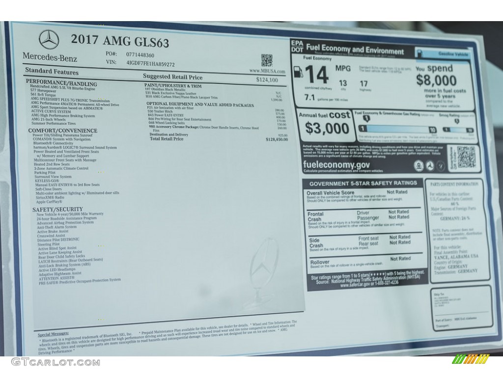2017 Mercedes-Benz GLS 63 AMG 4Matic Window Sticker Photo #116897309