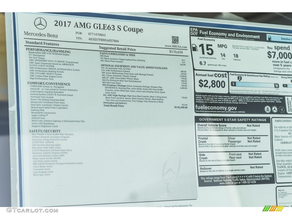 2017 Mercedes-Benz GLE 63 S AMG 4Matic Coupe Window Sticker Photo #116897591