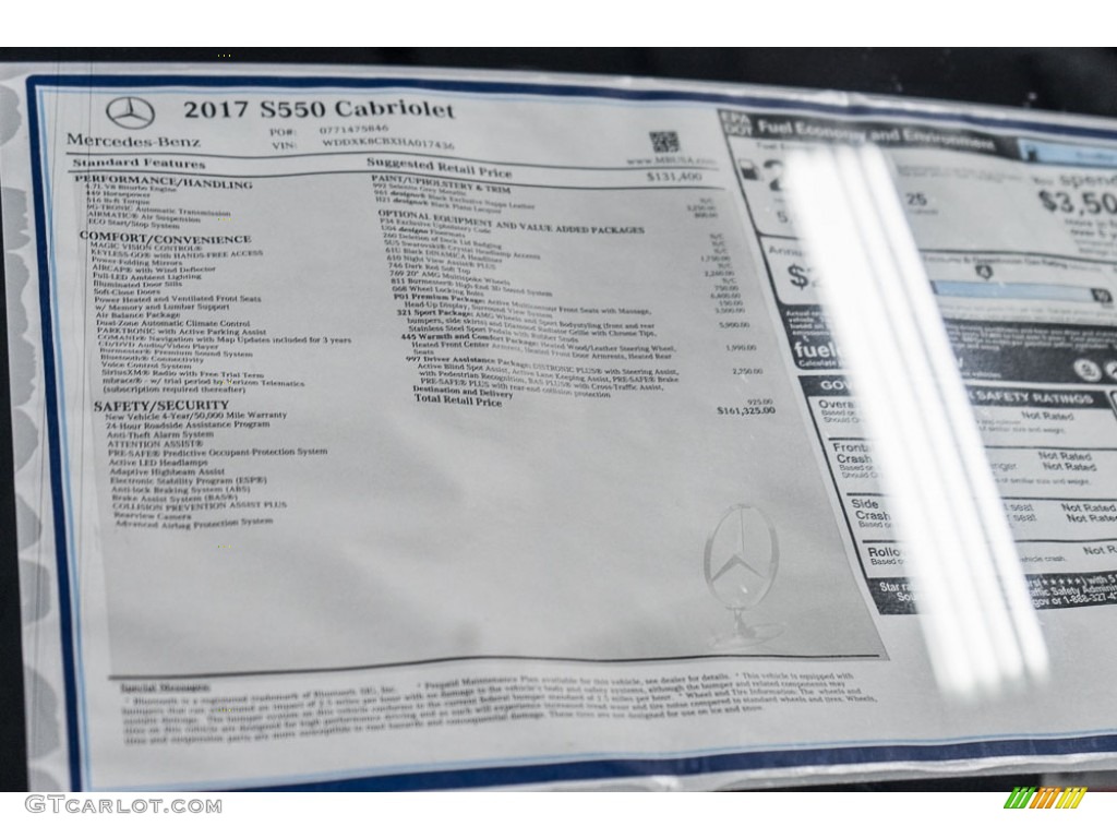 2017 Mercedes-Benz S 550 Cabriolet Window Sticker Photo #116897864