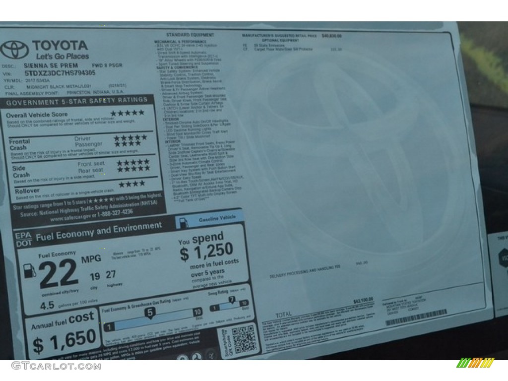 2017 Toyota Sienna SE Window Sticker Photos