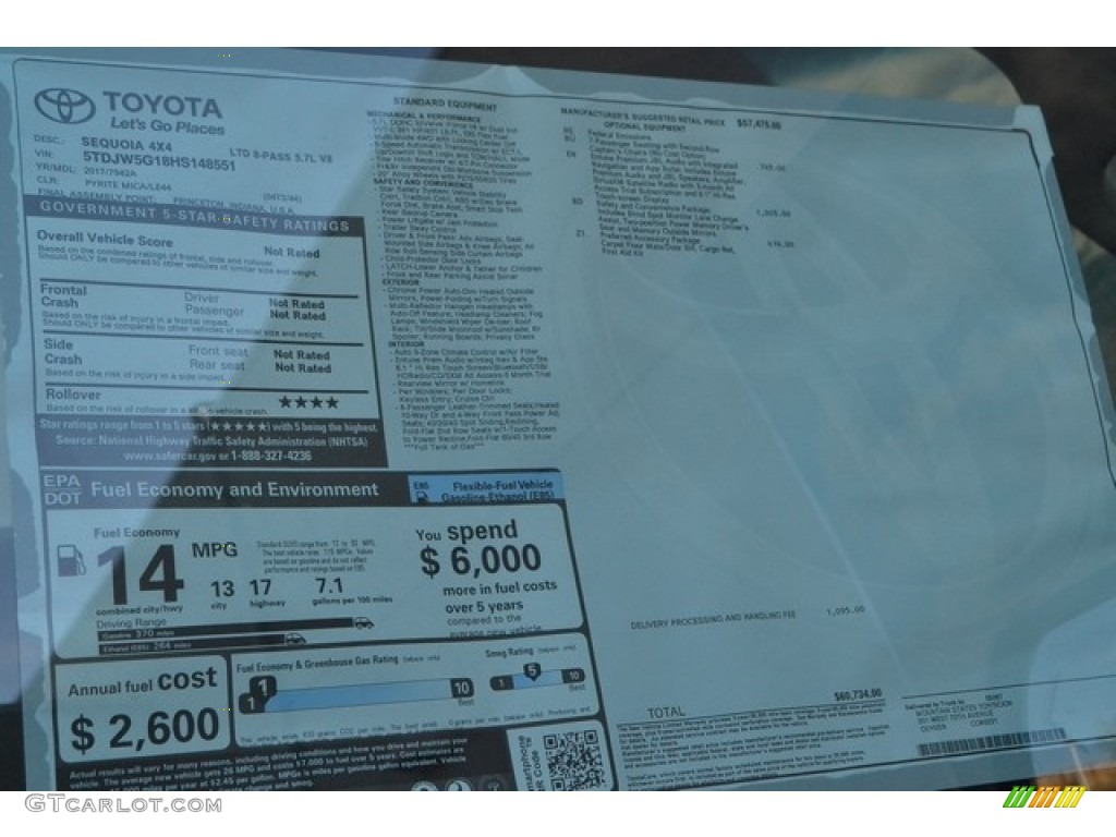 2017 Toyota Sequoia Limited 4x4 Window Sticker Photo #116902967