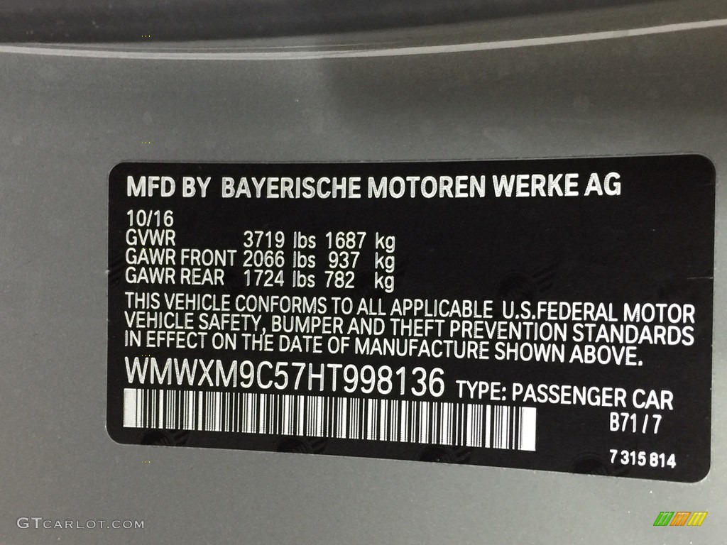 2017 Hardtop Color Code B71 for Moonwalk Grey Metallic Photo #116903970