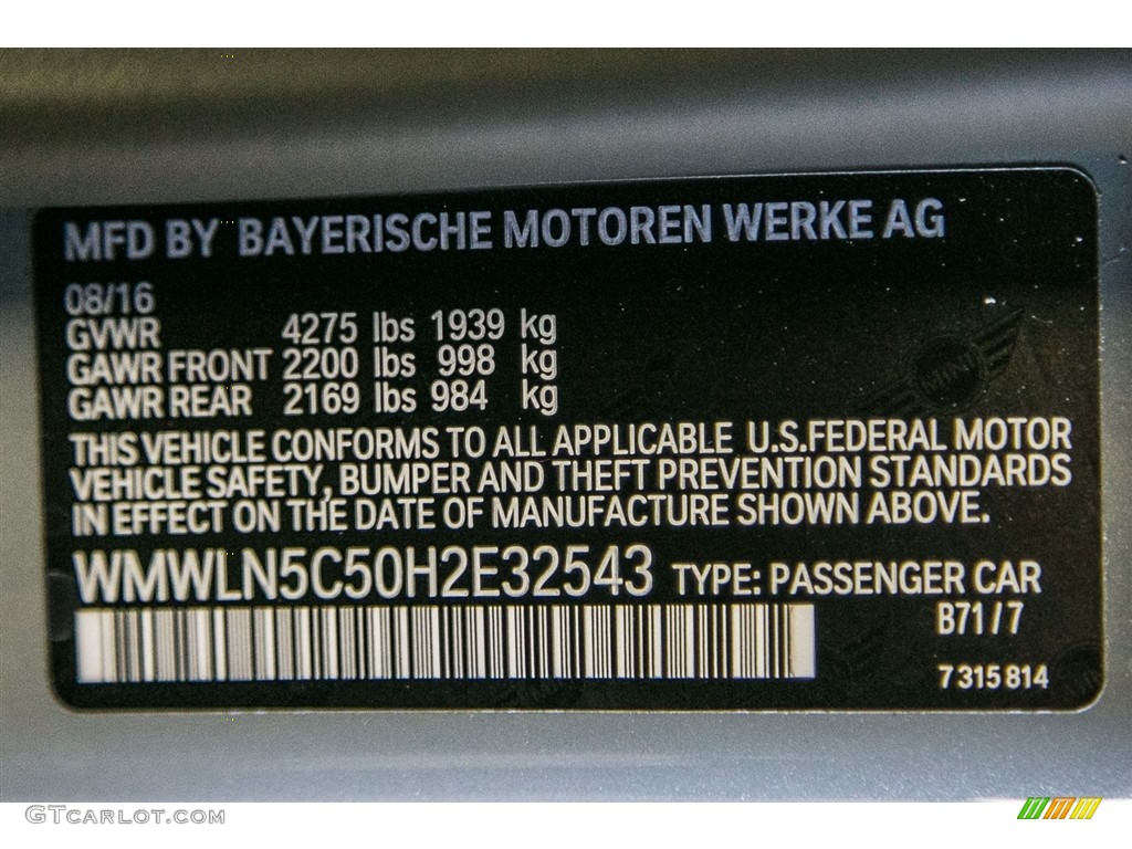 2017 Clubman Color Code B71 for Moonwalk Grey Metallic Photo #116904347