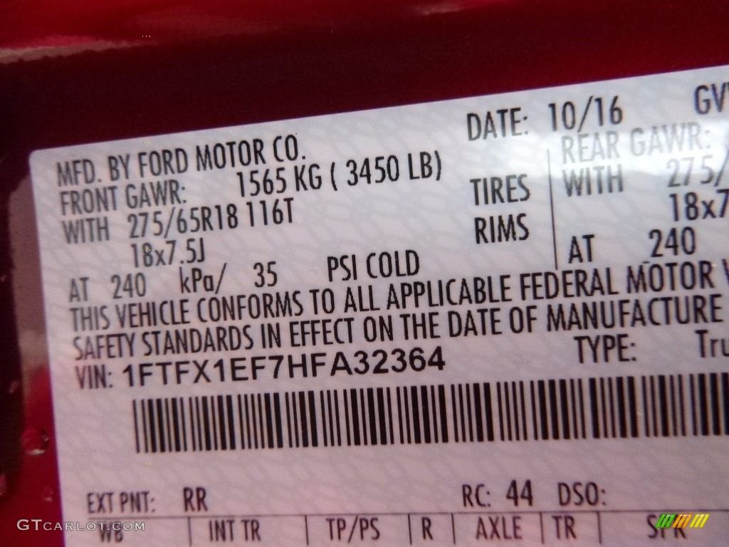 2017 F150 Color Code RR for Ruby Red Photo #116906135