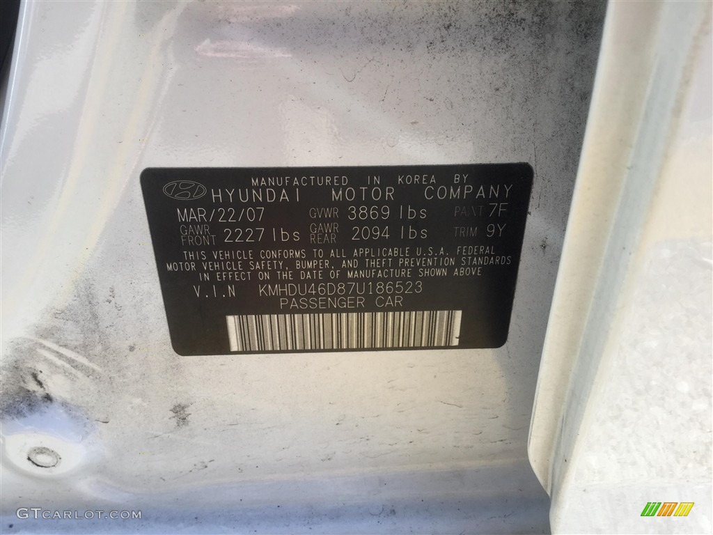 2007 Elantra GLS Sedan - Captiva White / Gray photo #6