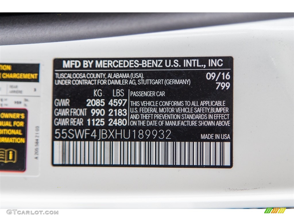 2017 C Color Code 799 for designo Diamond White Metallic Photo #116916380