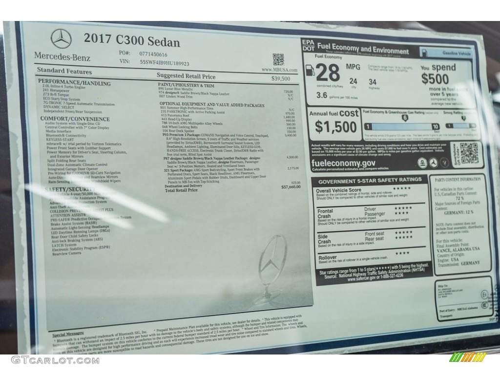 2017 Mercedes-Benz C 300 Sedan Window Sticker Photo #116916635