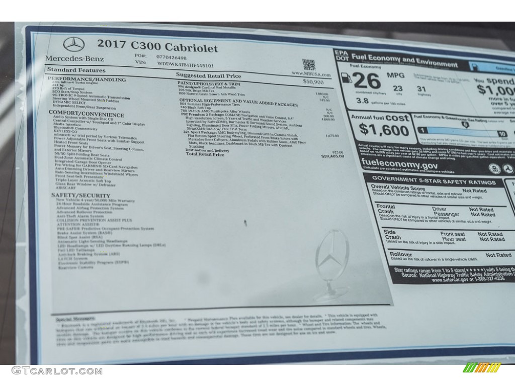 2017 Mercedes-Benz C 300 Cabriolet Window Sticker Photo #116918252