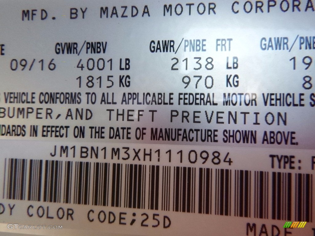 2017 MAZDA3 Color Code 25D for Snowflake White Pearl Mica Photo 116923367