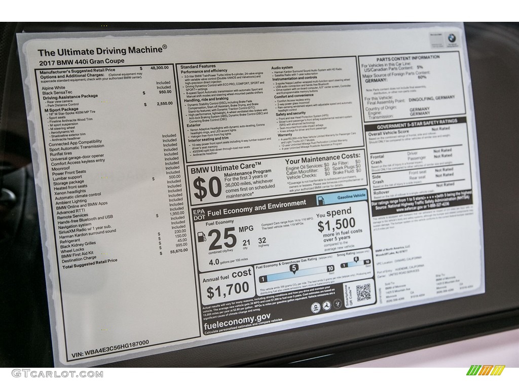 2017 BMW 4 Series 440i Gran Coupe Window Sticker Photo #116951155