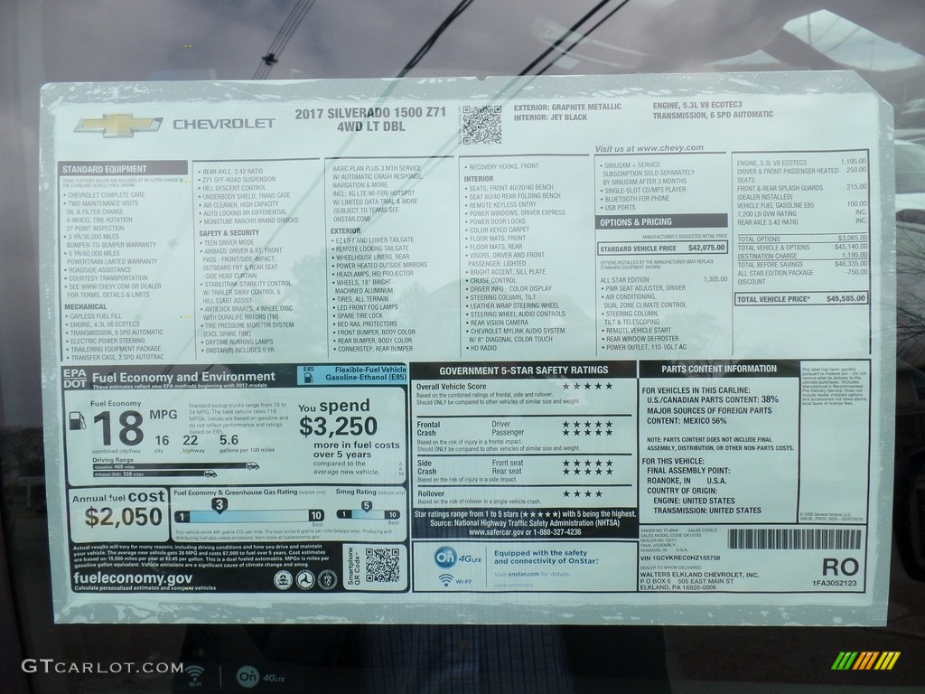 2017 Chevrolet Silverado 1500 LT Double Cab 4x4 Window Sticker Photo #116960245