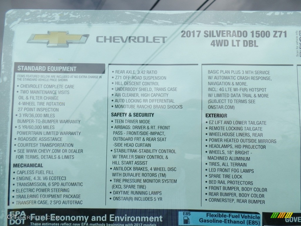 2017 Chevrolet Silverado 1500 LT Double Cab 4x4 Window Sticker Photo #116960272