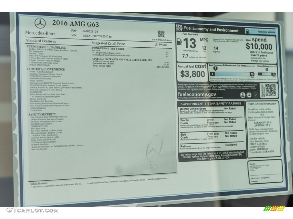 2016 Mercedes-Benz G 63 AMG Window Sticker Photo #116968825