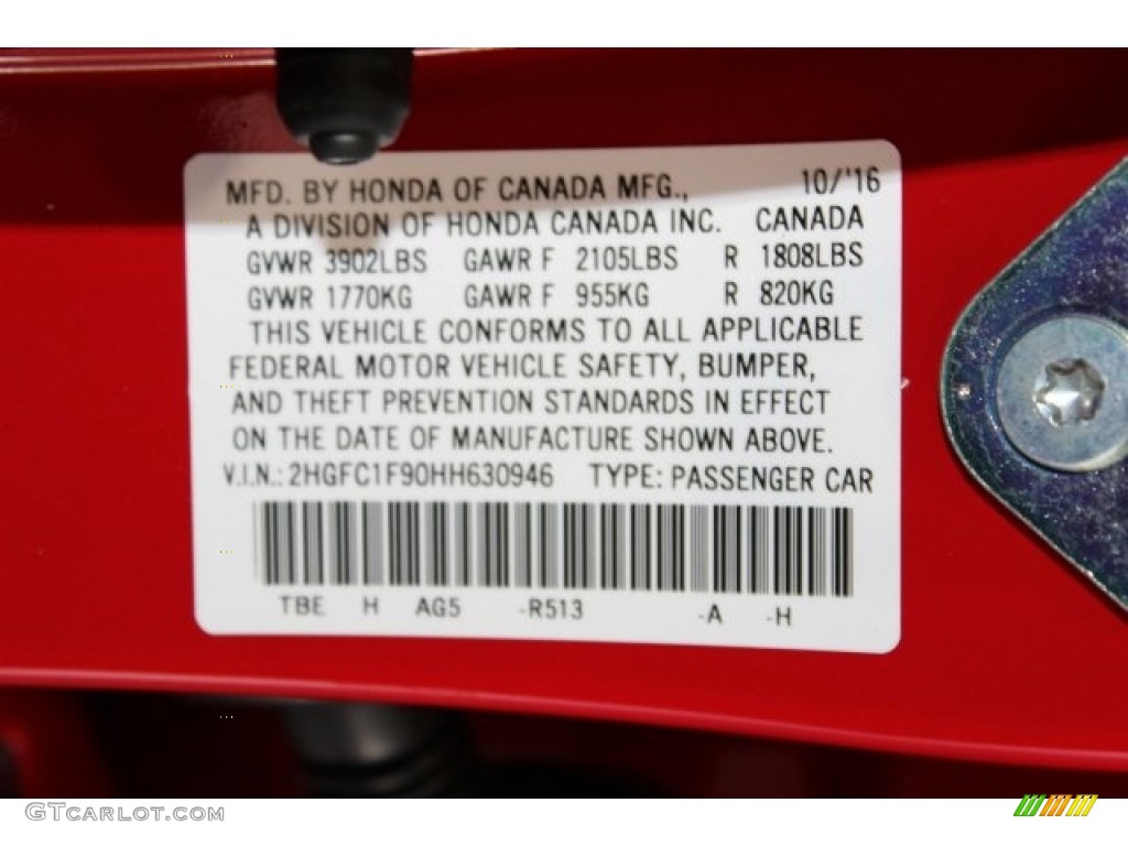 2017 Civic Color Code R513 for Rallye Red Photo #116975464
