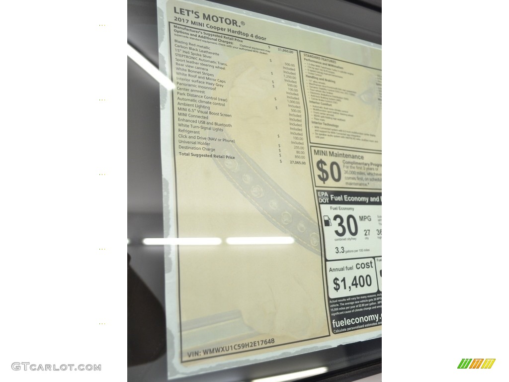 2017 Mini Hardtop Cooper 4 Door Window Sticker Photo #116979506
