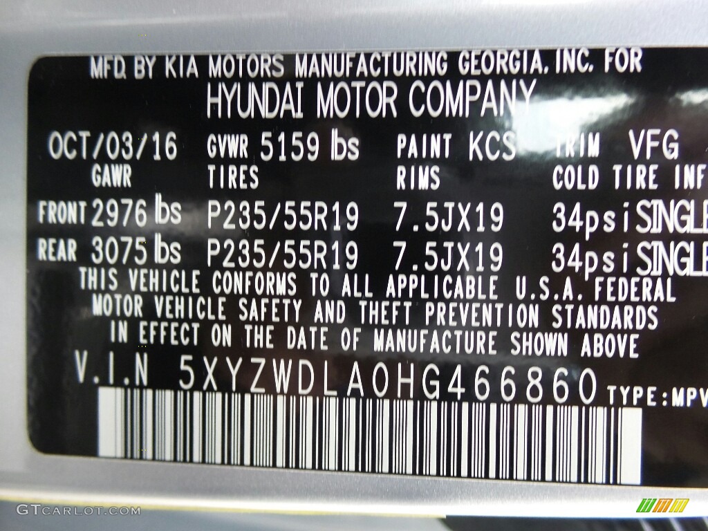 2017 Santa Fe Sport Color Code KCS for Sparkling Silver Photo #117003293