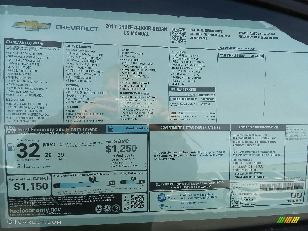 2017 Chevrolet Cruze LS Window Sticker Photo #117009470