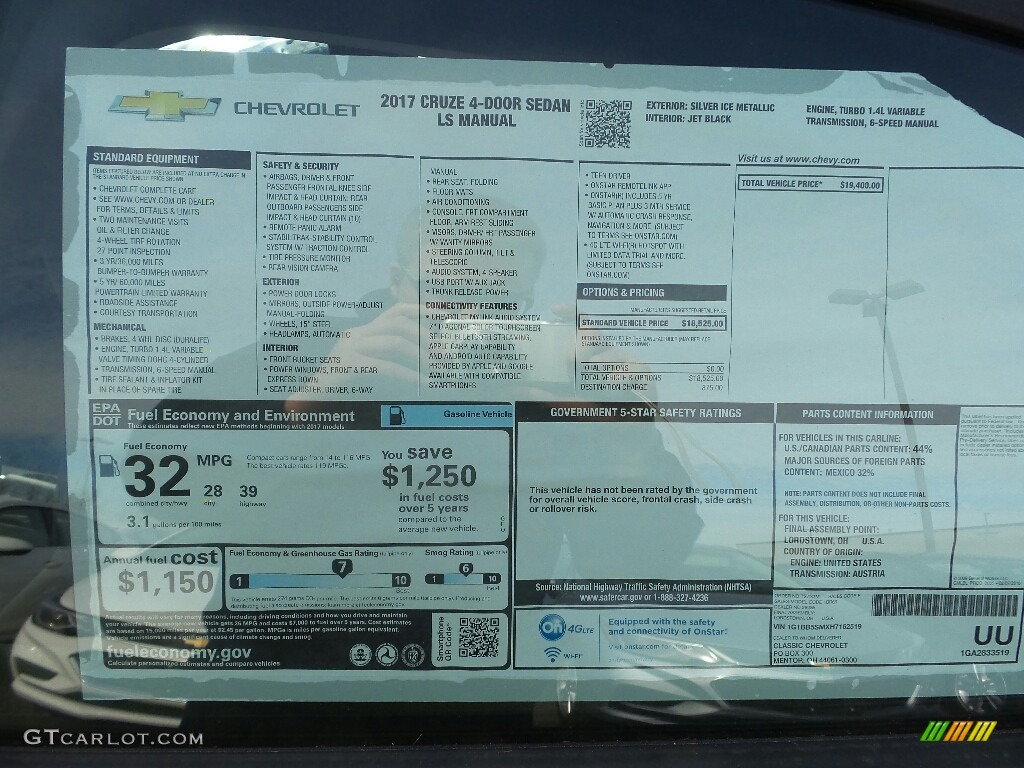 2017 Chevrolet Cruze LS Window Sticker Photos