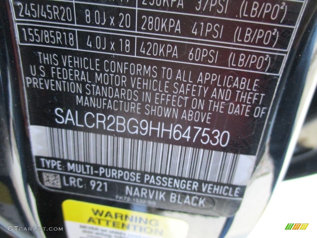 2017 Discovery Sport Color Code 921 for Narvik Black Photo #117020942