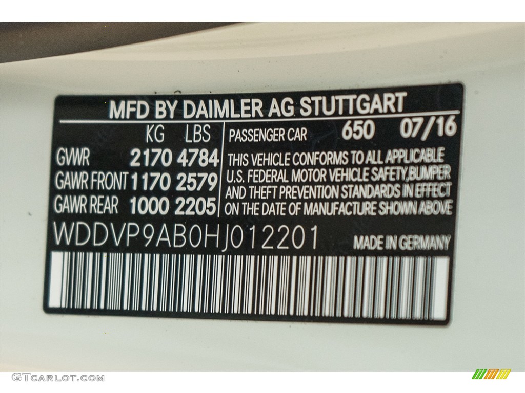 2017 B Color Code 650 for Cirrus White Photo #117030128