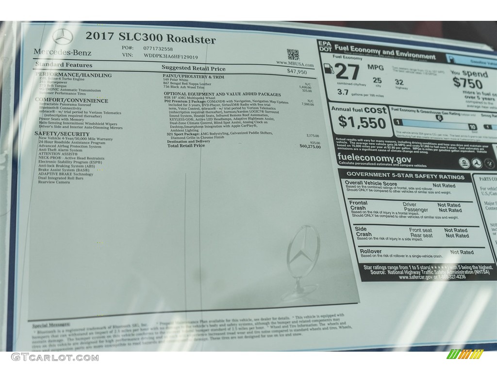 2017 Mercedes-Benz SLC 300 Roadster Window Sticker Photo #117031226