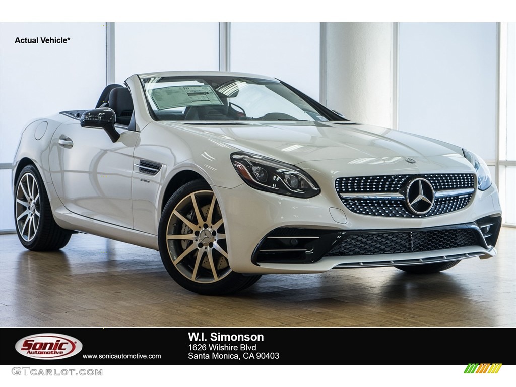 2017 SLC 43 AMG Roadster - Polar White / Black/DINAMICA w/Red Stitching photo #1