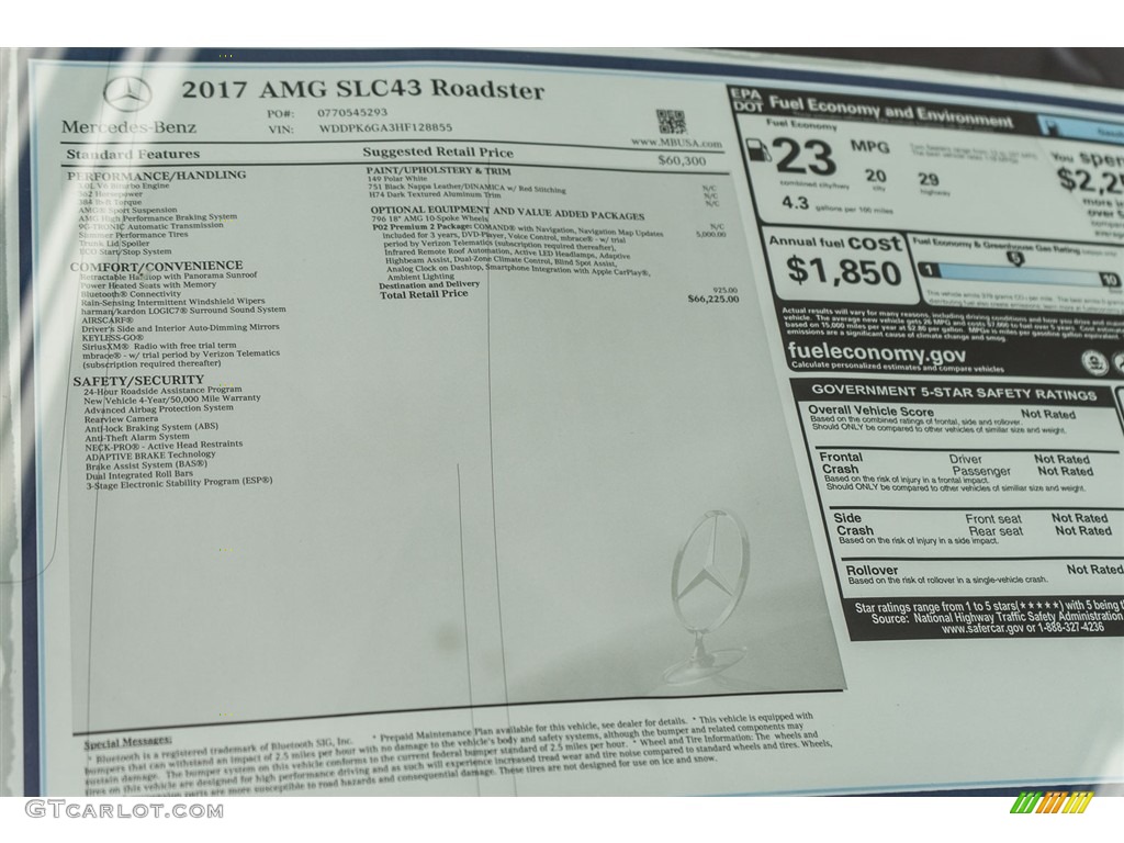 2017 Mercedes-Benz SLC 43 AMG Roadster Window Sticker Photo #117031511