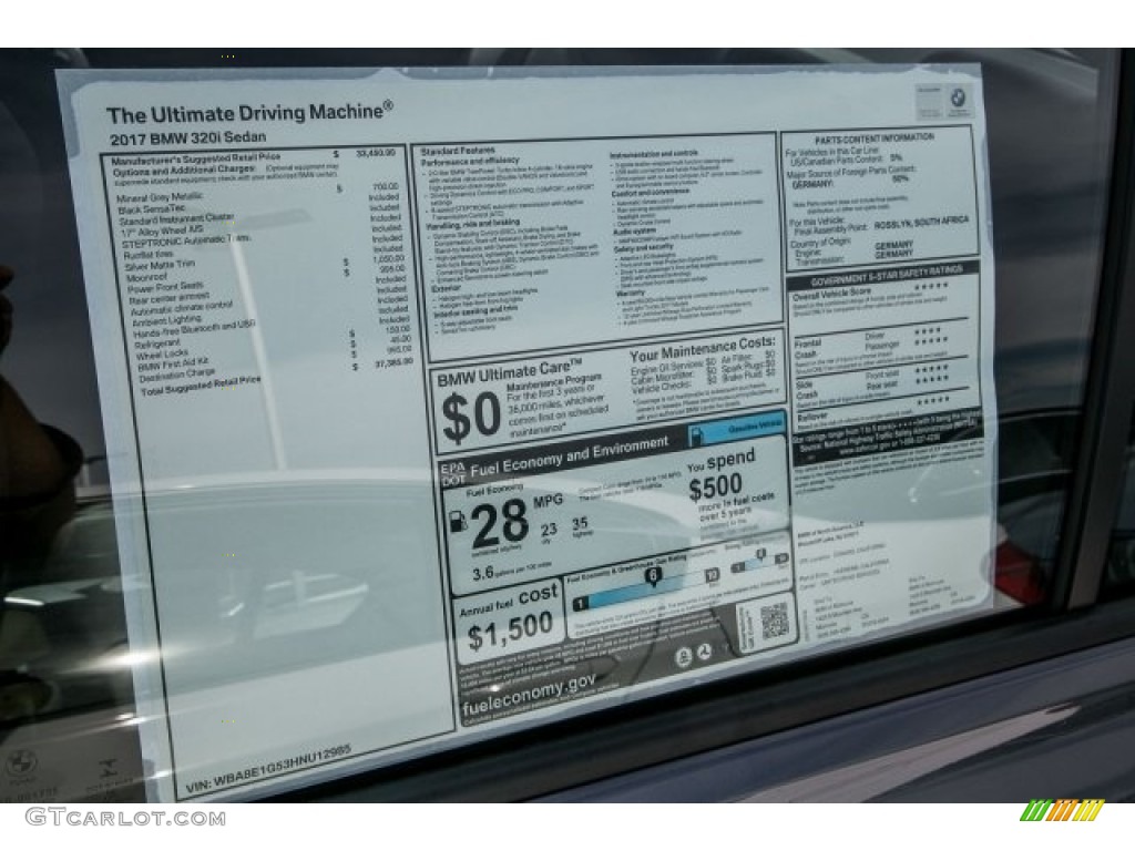 2017 BMW 3 Series 320i Sedan Window Sticker Photo #117049211
