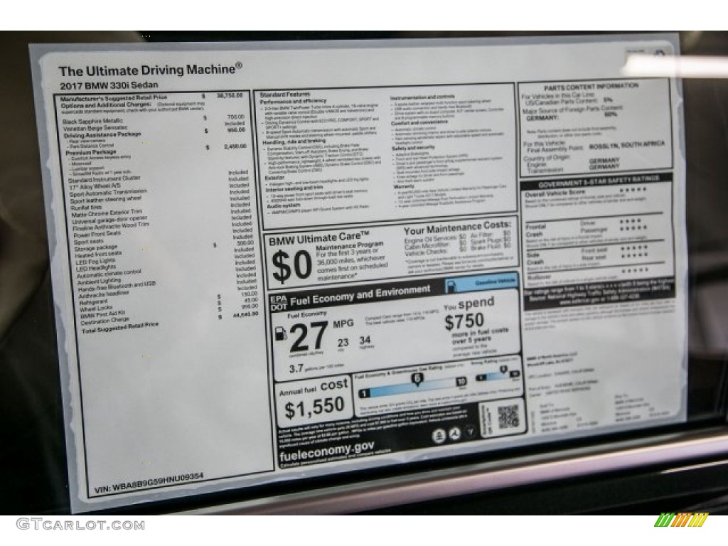 2017 3 Series 330i Sedan - Black Sapphire Metallic / Venetian Beige/Black photo #11