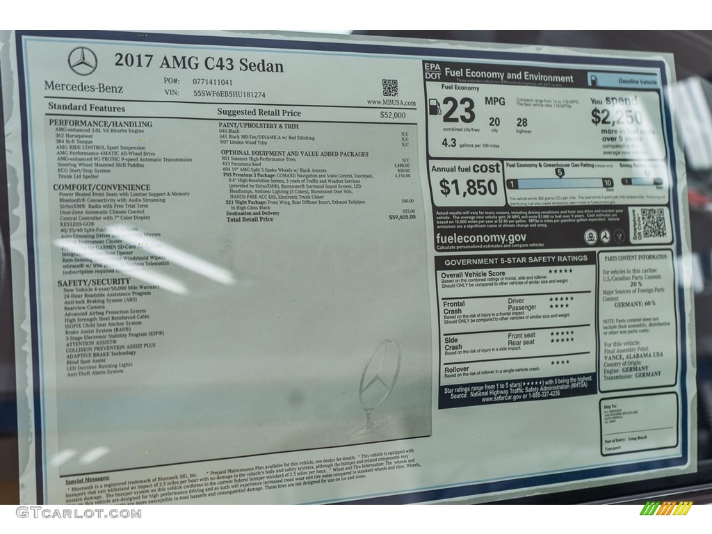 2017 Mercedes-Benz C 43 AMG 4Matic Sedan Window Sticker Photo #117059642