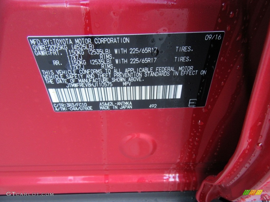 2017 RAV4 Color Code 3R3 for Barcelona Red Metallic Photo #117068028