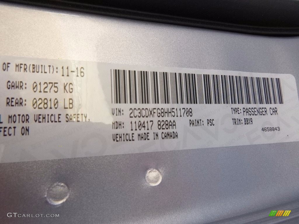 2017 Dodge Charger SE AWD Color Code Photos