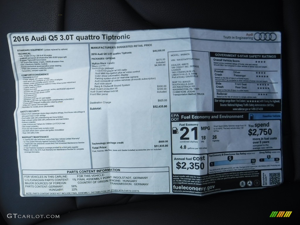 2016 Q5 3.0 TFSI Premium Plus quattro - Mythos Black Metallic / Black photo #42